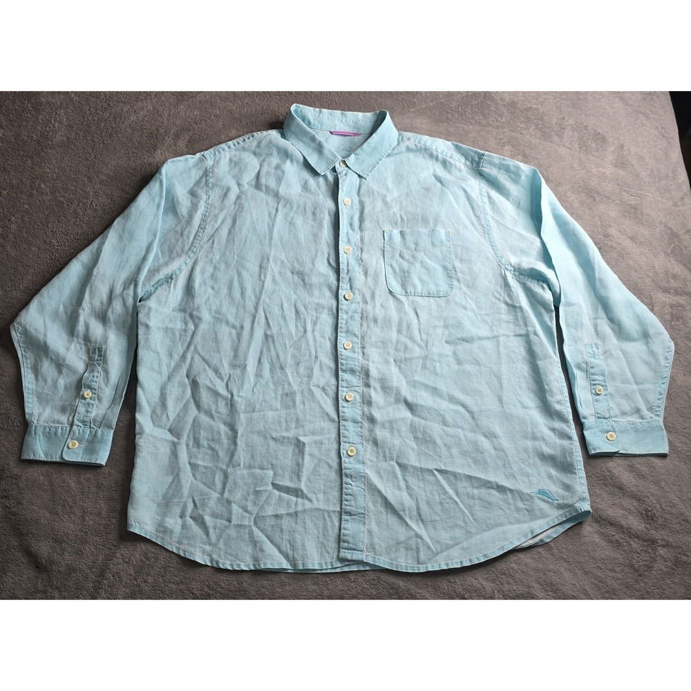 Tommy Bahama Relax Shirt Mens 2XB Blue 100% Linen Long Sleeve Button Up